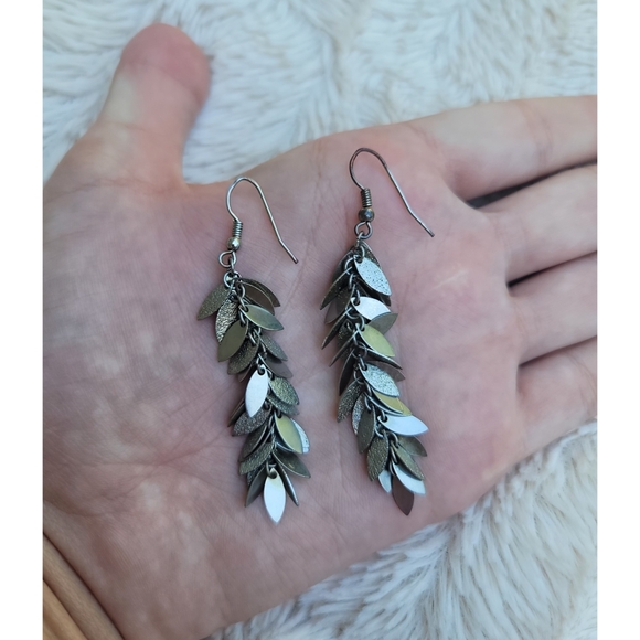 Linear Leaf Drop Earrings - Picture 4 of 17